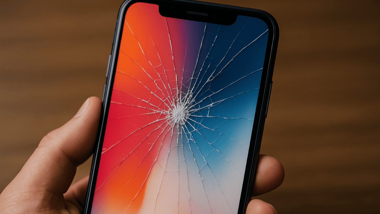 Smartfon z pękniętą szybą